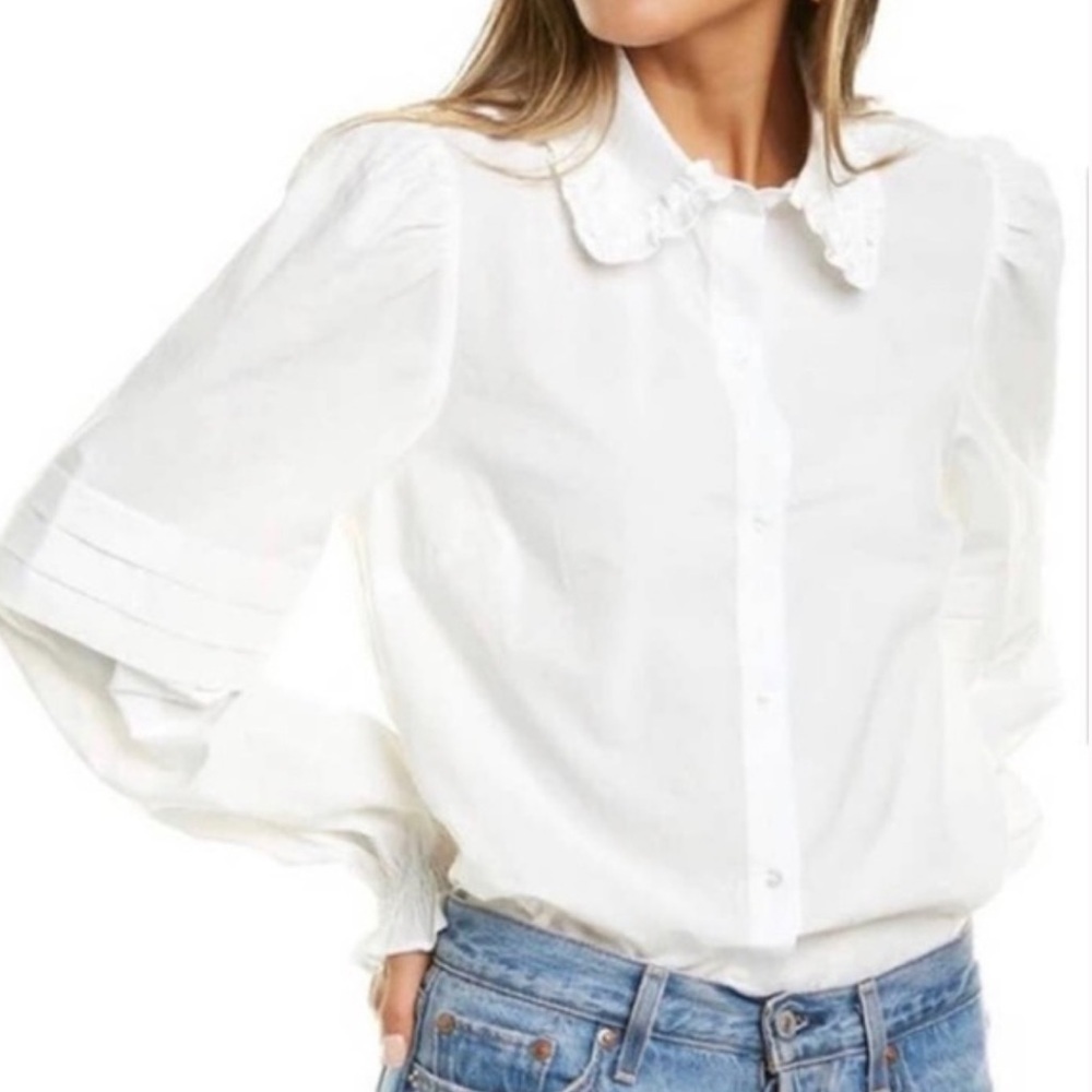 Walter Baker Juniper Puff Sleeve Button Down Blouse, White, Size XL